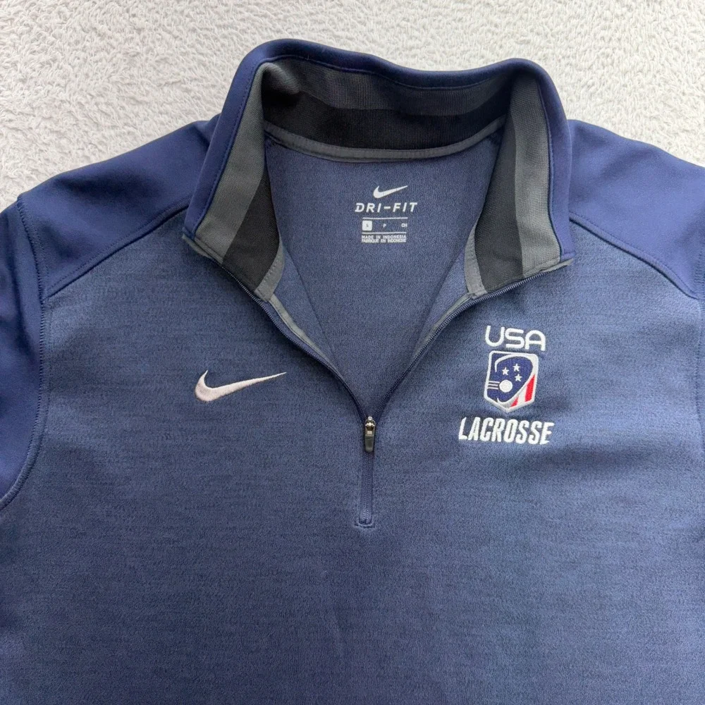 Nike Dri-FIT USA Lacrosse Mens Small 1/4 Zip Pullover Navy Blue Heathered Top